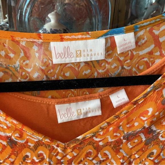 Belle by Kim Gravel Orange blue poncho tank set Large - Picture 3 of 7